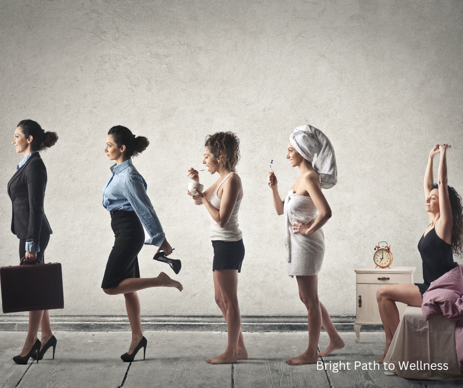 The sequence of activities a woman does from the moment she wakes up until she goes to work.